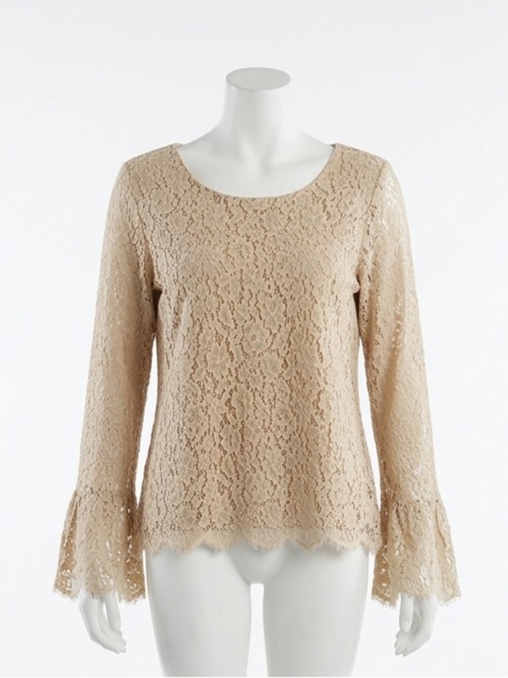 Adrienne Vittadini Beige Floral Lace Bell Sleeve Boho Blouse XL